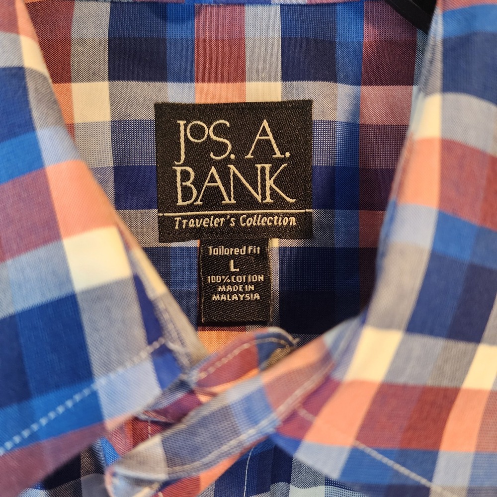 JOS A BANK Traveler's Collection Tailored Fit Plaid Button Down Shirt Men Large - Picture 3 of 5